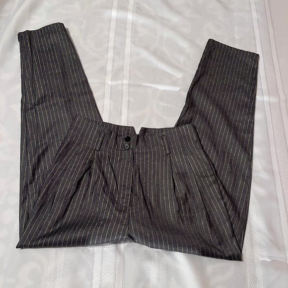 FRNCH Grey/gold pinstripe highwaisted trousers - Picture 1 of 15